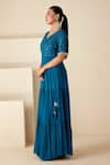 Buy_Suruchi Parakh_Blue Georgette Crepe Embroidered Mirror V Neck Yoke Anarkali _Online_at_Aza_Fashions