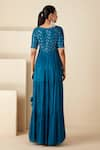 Shop_Suruchi Parakh_Blue Georgette Crepe Embroidered Mirror V Neck Yoke Anarkali _at_Aza_Fashions