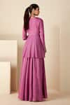 Shop_Suruchi Parakh_Purple Crepe Silk V Neck Embroidered Peplum Top And Flared Pant Set _at_Aza_Fashions