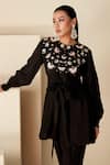 Buy_Suruchi Parakh_Black Crepe Silk Embroidered Butterfly Motif Round Tunic And Pant Set _Online_at_Aza_Fashions