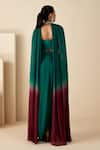 Shop_Suruchi Parakh_Green Georgette Crepe Embroidered Floral Neckline Collar Cape Draped Skirt Set_at_Aza_Fashions