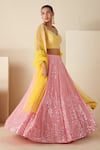 Shop_Suruchi Parakh_Pink Georgette Crepe Hand Embroidered Sequin Sweetheart Neck Lehenga Set _Online_at_Aza_Fashions