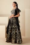 Buy_Suruchi Parakh_Black Georgette Crepe Hand Embroidered Foil One Shoulder Floral Lehenga Set _Online_at_Aza_Fashions