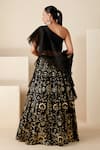 Shop_Suruchi Parakh_Black Georgette Crepe Hand Embroidered Foil One Shoulder Floral Lehenga Set _at_Aza_Fashions