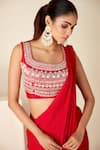 Buy_Suruchi Parakh_Red Georgette Crepe Hand Embroidered Zari Square Blouse And Pre-draped Saree Set 