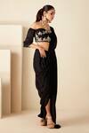 Suruchi Parakh_Black Georgette Crepe Hand Embroidered Zardozi Blouse And Pre-draped Saree Set _Online_at_Aza_Fashions