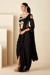 Buy_Suruchi Parakh_Black Georgette Crepe Hand Embroidered Zardozi Blouse And Pre-draped Saree Set _Online_at_Aza_Fashions