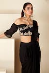 Suruchi Parakh_Black Georgette Crepe Hand Embroidered Zardozi Blouse And Pre-draped Saree Set _at_Aza_Fashions