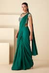 Buy_Suruchi Parakh_Green Georgette Crepe Hand Embroidered Sequin Blouse And Pre-draped Saree Set _Online_at_Aza_Fashions