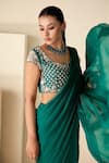 Suruchi Parakh_Green Georgette Crepe Hand Embroidered Sequin Blouse And Pre-draped Saree Set _at_Aza_Fashions