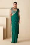 Buy_Suruchi Parakh_Green Georgette Crepe Hand Embroidered Sequin Blouse And Pre-draped Saree Set _at_Aza_Fashions