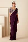 Suruchi Parakh_Purple Georgette Crepe Hand Embroidered Floral Blouse And Pre-draped Saree Set _Online_at_Aza_Fashions