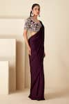 Buy_Suruchi Parakh_Purple Georgette Crepe Hand Embroidered Floral Blouse And Pre-draped Saree Set _Online_at_Aza_Fashions