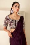 Shop_Suruchi Parakh_Purple Georgette Crepe Hand Embroidered Floral Blouse And Pre-draped Saree Set _Online_at_Aza_Fashions