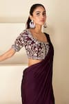 Suruchi Parakh_Purple Georgette Crepe Hand Embroidered Floral Blouse And Pre-draped Saree Set _at_Aza_Fashions