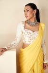Buy_Suruchi Parakh_Yellow Georgette Crepe Hand Embroidered Zari Sequin Blouse And Sharara Saree Set