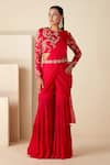 Buy_Suruchi Parakh_Red Georgette Crepe Hand Embroidered Zari Bead Blouse And Sharara Saree Set _at_Aza_Fashions