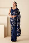 Buy_Suruchi Parakh_Blue Georgette Crepe Hand Embroidered Floral Jaal Pattern Saree With Blouse _at_Aza_Fashions