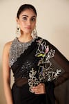 Shop_Suruchi Parakh_Black Organza Hand Embroidered Sequin And Cut Dana Work Closed Skirt Saree Set_Online_at_Aza_Fashions