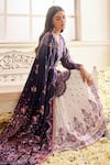 LASHKARAA_Blue Silk Printed Floral Jaal V-neck Mughal Kurta Gharara Set _at_Aza_Fashions