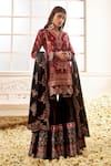 Buy_LASHKARAA_Brown Satin Printed Floral Blossom Notched Kurta Gharara Set _at_Aza_Fashions