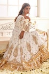 Shop_LASHKARAA_White Satin Printed Floral Round Placed Threadwork Anarkali Pant Set _Online_at_Aza_Fashions