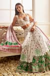 Shop_LASHKARAA_White Satin Printed Floral Sweetheart Garden Lehenga Set _Online_at_Aza_Fashions