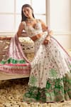 LASHKARAA_White Satin Printed Floral Sweetheart Garden Lehenga Set _at_Aza_Fashions