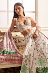 Shop_LASHKARAA_White Satin Printed Floral Sweetheart Garden Lehenga Set _at_Aza_Fashions