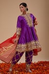 Buy_Preeti S Kapoor_Purple Dupion Embroidery Gota Round Floret Short Anarkali Salwar Set _at_Aza_Fashions