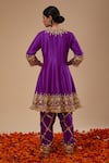 Shop_Preeti S Kapoor_Purple Dupion Embroidery Gota Round Floret Short Anarkali Salwar Set _at_Aza_Fashions