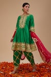 Buy_Preeti S Kapoor_Green Dupion Embroidery Gota Round Floweret Short Anarkali Salwar Set _at_Aza_Fashions