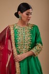 Preeti S Kapoor_Green Dupion Embroidery Gota Round Floweret Short Anarkali Salwar Set _Online_at_Aza_Fashions