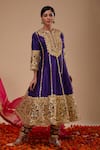 Buy_Preeti S Kapoor_Blue Dupion Embroidery Gota Notched Round Florid Anarkali Salwar Set _at_Aza_Fashions