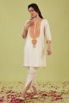 Preeti S Kapoor_White Bamber Satin Embroidery Gota Zari Nakshi Yoke Kurta With Samosa Pant _Online_at_Aza_Fashions