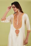 Buy_Preeti S Kapoor_White Bamber Satin Embroidery Gota Zari Nakshi Yoke Kurta With Samosa Pant _Online_at_Aza_Fashions