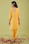 Shop_Preeti S Kapoor_Yellow Bamber Satin Embroidery Gota Round Bloom Yoke Kurta With Samosa Pant _at_Aza_Fashions