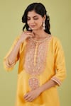 Preeti S Kapoor_Yellow Bamber Satin Embroidery Gota Round Bloom Yoke Kurta With Samosa Pant _Online_at_Aza_Fashions