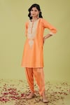 Buy_Preeti S Kapoor_Peach Bamber Satin Embroidery Gota Round Blossom Yoke Kurta With Samosa Pant_Online_at_Aza_Fashions