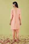 Shop_Preeti S Kapoor_Pink Bamber Satin Embroidery Gota Round Floret Yoke Kurta With Samosa Pant _at_Aza_Fashions