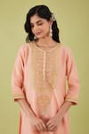 Preeti S Kapoor_Pink Bamber Satin Embroidery Gota Round Floret Yoke Kurta With Samosa Pant _Online_at_Aza_Fashions