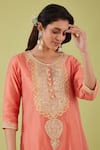 Preeti S Kapoor_Pink Bamber Satin Embroidery Gota Round Florence Yoke Kurta With Samosa Pant _Online_at_Aza_Fashions