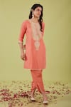 Buy_Preeti S Kapoor_Pink Bamber Satin Embroidery Gota Round Florence Yoke Kurta With Samosa Pant _Online_at_Aza_Fashions