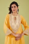 Buy_Preeti S Kapoor_Yellow Chanderi Embroidery Gota Keyhole Round Persian Fleur Yoke Anarkali Set _Online_at_Aza_Fashions