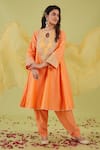 Buy_Preeti S Kapoor_Peach Chanderi Embroidery Gota Keyhole Zari Nakshi Bloom Yoke Anarkali Set _at_Aza_Fashions