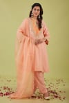 Buy_Preeti S Kapoor_Pink Chanderi Embroidery Gota Keyhole Round Gardenia Zari Yoke Anarkali Set _at_Aza_Fashions