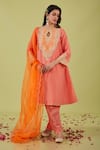 Buy_Preeti S Kapoor_Pink Chanderi Embroidery Gota Keyhole Round Gardenia Nakshi Yoke Anarkali Set _at_Aza_Fashions