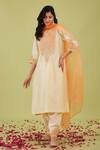 Buy_Preeti S Kapoor_White Chanderi Embroidery Gota Round Bahar Nakshi Yoke Kurta Set _at_Aza_Fashions