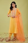 Buy_Preeti S Kapoor_Yellow Chanderi Embroidery Gota Round Gul Zari Yoke Kurta Set _at_Aza_Fashions