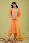 Buy_Preeti S Kapoor_Peach Chanderi Embroidery Gota Round Gulbahar Zari Yoke Kurta Set _at_Aza_Fashions